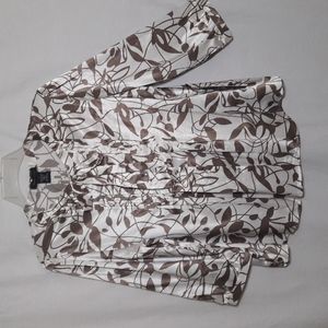 BCBGMax Azria Size L Women's White Floral Leaves Pattern Blouse Bon Chic